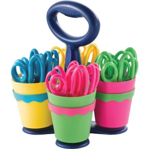 Westcott Teachers Scissors Caddy with 24 pieces 5" Kids Anit-Microbial Blunt Scissors