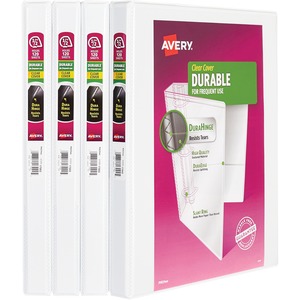 Avery® Durable View 3 Ring Binders, 0.5" Slant Rings, 4 White Binders (03362)