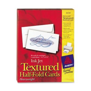 Avery® Half-Fold Greeting Cards, Textured, Uncoated, 5-1/2" x 8-1/2" , 30 Cards (3378)
