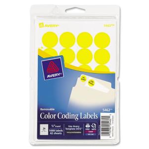 Avery® Removable Color-Coding Labels, Removable Adhesive, Yellow, 3/4" Diameter, 1,008 Labels (5462)