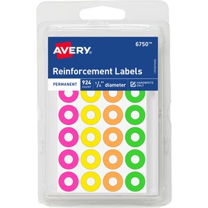 Avery® Reinforcement Stickers, 1/4" , Neon, 924 Total (6750)