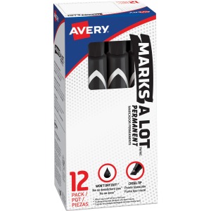 Avery® Marks A Lot® Permanent Markers, Large Desk-Style Size, Chisel Tip, 1 Black Marker (08888)