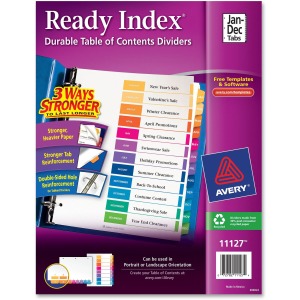 Avery® Ready Index(R) Monthly Dividers, Customizable Table of Contents, Classic Multicolor Tabs, 1 Set (11127)