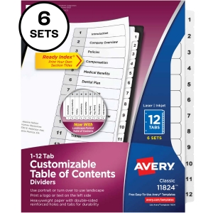 Avery® Ready Index 12-tab Custom TOC Dividers