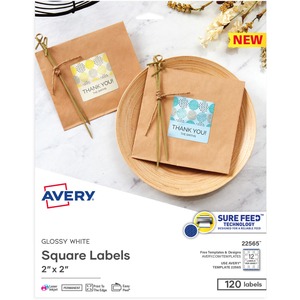 Avery® Printable Square Labels, 22565, 2”W x 2”D, Glossy White, Pack Of 120 Labels