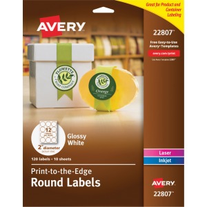 Avery® Glossy White Printable Round Labels with Sure Feed™ Technology