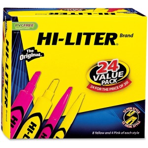 Chisel Marker Point Style - Fluorescent Yellow, Fluorescent Pink Water Based Ink - Assorted Barrel - 24 / Box