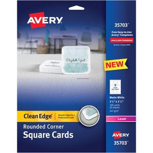 Avery® Clean Edge® Printable Square Cards with Sure Feed Technology, Rounded Corners, 2.5" x 2.5" , White, 180 Blank Cards for Laser Printers (35703)