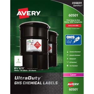 Avery® UltraDuty™ GHS Chemical Labels 8�" x 11" , for Laser Printers