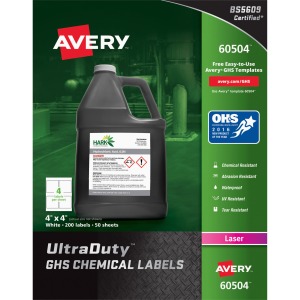 Avery® UltraDuty™ GHS Chemical Labels 4" x 4" , Permanent Adhesive, for Laser Printers