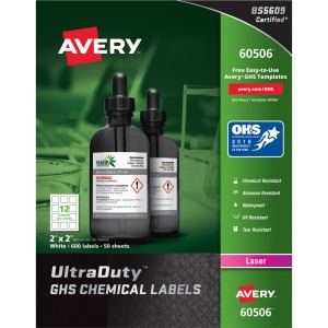 Avery® UltraDuty™ GHS Chemical Labels 2" x 2" , Permanent Adhesive, for Laser Printers