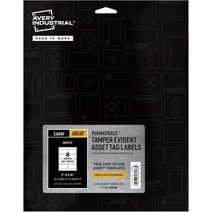 Avery® PermaTrack Tamper-Evident Asset Tag Labels, 2" x 3-3/4" , 64 Asset Tags