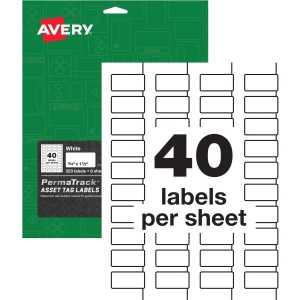 Avery® PermaTrack Durable White Asset Tag Labels, 3/4" x 1-1/2" , 320 Asset Tags