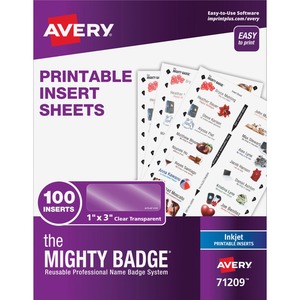 The Mighty Badge® The Mighty Badge Printable Insert Sheets, 100 Clear Inserts, Inkjet
