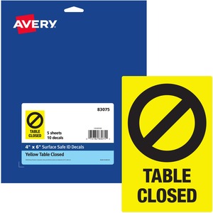 Avery® Surface Safe TABLE CLOSED Preprinted Decals