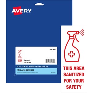 Avery® Surface Safe THIS AREA SANITIZED Decals