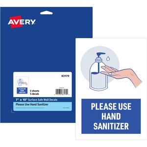 5 / Pack - Please Use Hand Sanitizer Print/Message - 7" Width x 10" Height - Rectangular Shape - Water Resistant, Pre-printed, Chemical Resistant, Abrasion Resistant, Tear Resistant, Durable, UV Resistant, Residue-free, Easy Peel, Anti-slip, Stick & Stay, ... - Polyester, Vinyl - Red