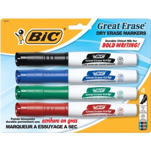 BIC Intensity Low Odor Dry Erase Marker, Tank, Assorted, 4 Pack