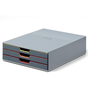 DURABLE VARICOLOR 3 Drawer Desktop Storage Box, Gray/Multicolor