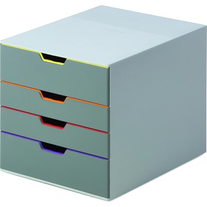 11" W x 11-3/8" H x 14" D - 4 Drawers - Color Labeled Tabs - Charcoal