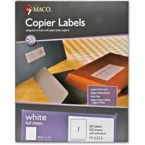MACO Full Sheet White Copier Labels