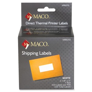 MACO 2 1/8" x 4" Direct Thermal White Shipping Labels (220 Labels/Roll) (1 Roll/Box) (Interchangeable with Dymo# 30323, Seiko# SLP-SRL)