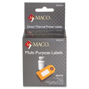 MACO 1 1/8" x 2" Direct Thermal White Multipurpose Labels (220 Labels/Roll) (2 Rolls/Box) (Interchangeable with Seiko# SLP-MRL)