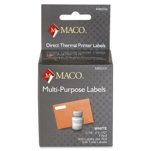 MACO 7/16" x 1 1/2" Direct Thermal White Multipurpose Labels (300 Labels/Roll) (1 Roll/Box) (Interchangeable with Seiko# SLP-35L)