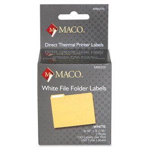 MACO 9/16" x 3 7/16" Direct Thermal White File Folder Labels (130 Labels/Roll) (2 Rolls/Box) (Interchangeable with Dymo# 30327, Seiko# SLP-FLW)