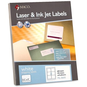 MACO 3 1/3" x 4" Laser/Inkjet White Shipping Labels (6 Labels/Sheet) (100 Sheets/Box) (Interchangeable with Avery# 5164)