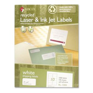 MACO 2" x 4" Laser/Inkjet Recycled White Shipping Labels (10 Labels/Sheet) (100 Sheets/Box) (Interchangeable with Avery# 5163)