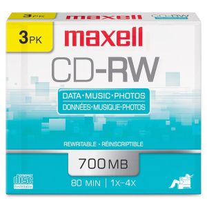 Maxell CD Rewritable Media - CD-RW - 4x - 650 MB - 3 Pack