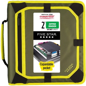 Five Star Zipper Binder With Expansion Panel, 2" Rings, Assorted Colors