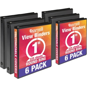 Samsill Economy 1 Inch 3 Ring Binder - 6 Pack - Black