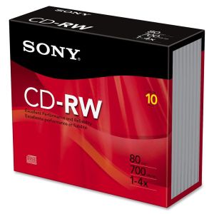 Sony CD Rewritable Media - CD-RW - 4x - 700 MB - 10 Pack Slim Jewel Case