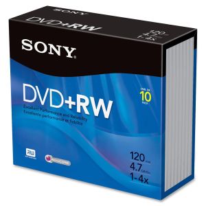 Sony DVD Rewritable Media - DVD+RW - 4x - 4.70 GB - 10 Pack Slim Jewel Case