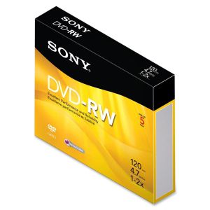 Sony DVD Rewritable Media - DVD-RW - 2x - 4.70 GB - 5 Pack Slim Jewel Case