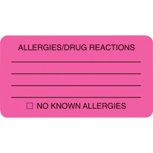 Tabbies ALLERY/DRUG REACTIONS Alert Labels