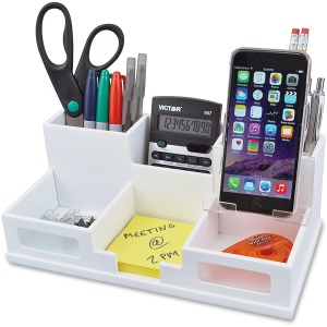 Victor W9525 Pure White Desk Organizer with Smart Phone Holder™