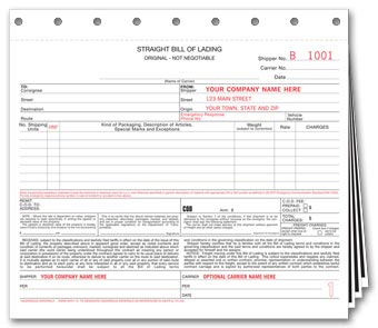 Small Format Bills of Lading with Carbon 3-part