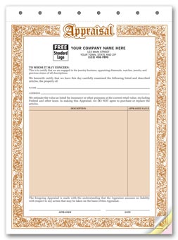 Appraisal Form - Jewelry Appraisal Forms 3-part