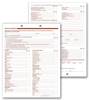 Dental Health History Questionnaires, 2 Sided, 2 Hole Punch