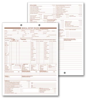 Medical History Forms, 2 Sided, 2 Hole Punch