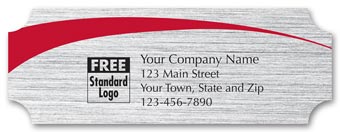 Rectangular Label on Brushed Silver Poly w/Red Arc 3.5x1.25