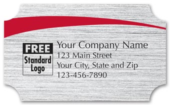 Rectangular Label on Brushed Silver Poly w/Red Arc  2.5x1.5