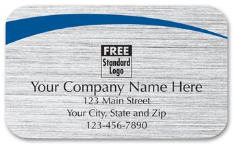 Rectangular Label on Brushed Silver w/Blue Arc 2.5x1.5