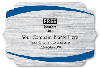 Bracket Label on Brushed Silver Poly w/Blue Arcs 3x2