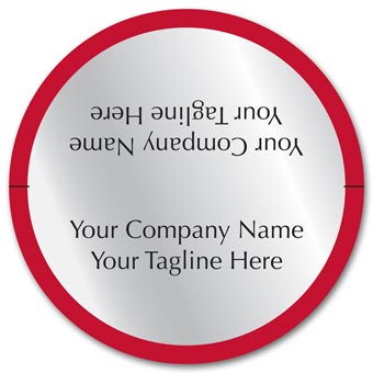 Circle Mailing Seal Label on Silver Foil w/Red Border 1.75