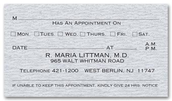 One Sided Appointment Business Cards, Premium Stock