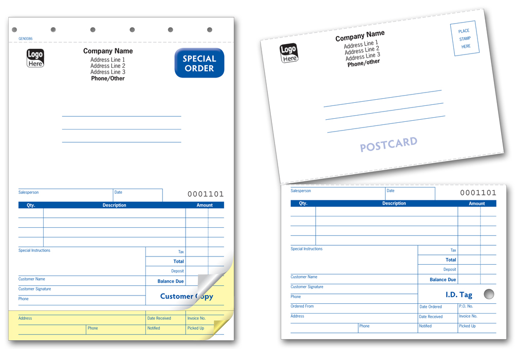 Sales Order w/Postcard 5 2/3 x 8 1/8 3-part